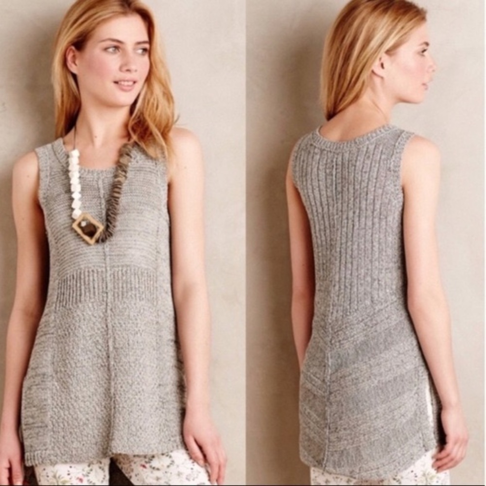 Anthropologie Sparrow Marbled Gray Sleeveless Tunic Sweater Size Small